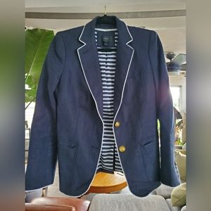 J crew Linen blazer, navy with white piping, size 8